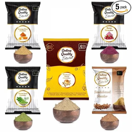 Image of Online Quality Store multani mitti powder |chandan powder |orange peel powder |neem powder |rose powder for face |facepa