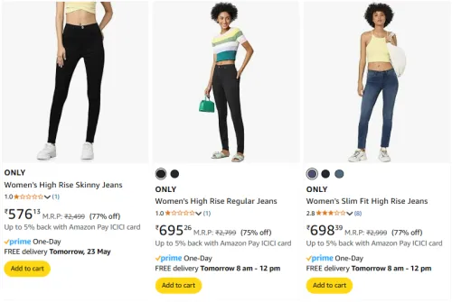 Image of ONLY Women's Jeans at minimum 75% Discount
