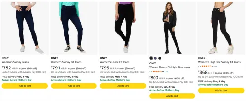 Image of ONLY Women's Skinny Jeans upto 60% discount 