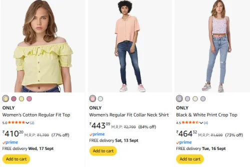 Image of ONLY Women's Top at Minimum 60% Discount