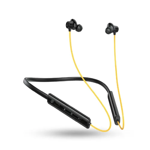 Image of OOGE Tune 21 Wireless Neckband (Yellow) – Bluetooth 5.3, 40 Hours Playtime, Type-C Fast Charging, AI ENC Noise Cancellat