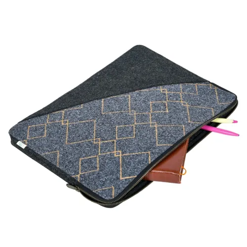 Image of OON Laptop Sleeve Stylish Black & Dark Grey Printed Felt for 15 Inch Device