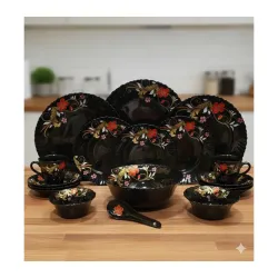 Opalware Divine Black 33 Pcs Dinner Set (Serving for 6)