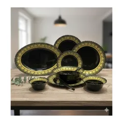 Opalware Divine Black 33 Pcs Dinner Set Serving for 6 |Daily Use Opal Glass Crockery Set |Microwave & Dishwasher Safe |B