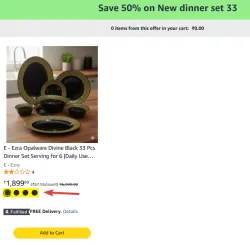 Opalware Divine Black 33 Pcs Dinner Set @ ₹949