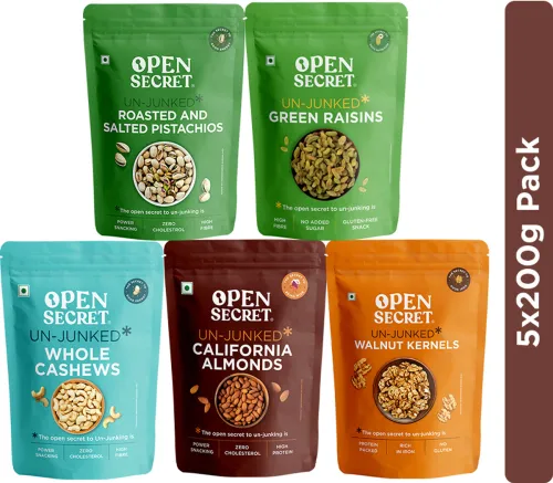 Image of OPEN SECRET Dry Fruit Combo Badam Almonds Cashews Akhrot Walnuts Pista Kishmish Raisins Assorted Nuts (5 x 200 g)