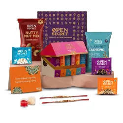 Open Secret Rakhi Set for Brother | Combo of 18 | Rakhi Gift for Brother & Bhabhi, Gift Hamper, Rakshabandhan Gifts for Sister, Dry Fruits, Assorted Chocolate Cookies with Rakhis, Card & Rol...