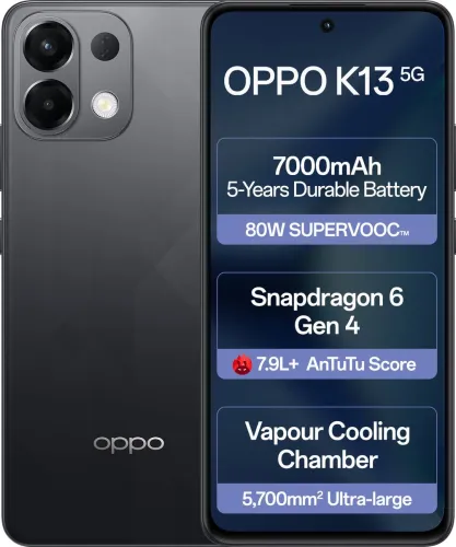 Image of OPPO K13 5G with 7000mAh and 80W SUPERVOOC Charger In-The-Box (Prism Black, 256 GB)  (8 GB RAM)