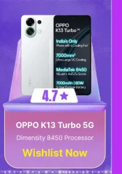 OPPO K13 Turbo 5G @ ₹27999 on Flipkart big Billion Days Sale