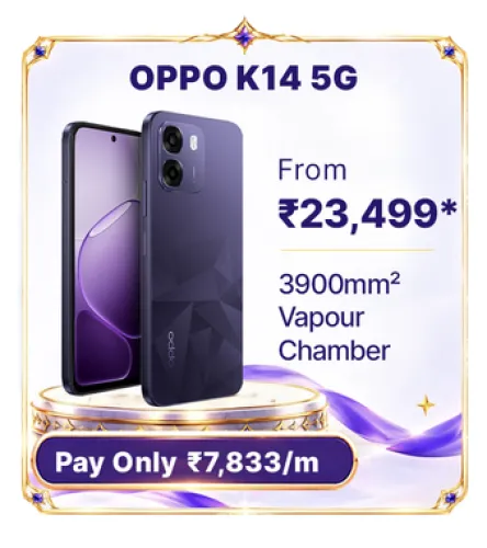 Image of OPPO K14 5G @ ₹23,999 on Flipkart’s Big Billion Days Sale