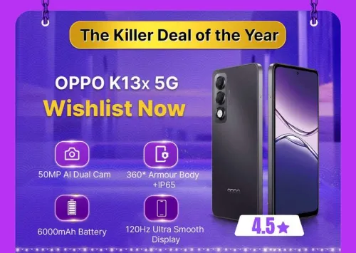 Image of OPPO K13x 5G @ ₹12999 on Flipkart big Billion Days Sale