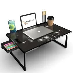 OPTIFINE Study Table/Bed Table /Foldable and Portable Wooden /Writing Desk for Office /Home /School (Black-COTTED-BLACKF