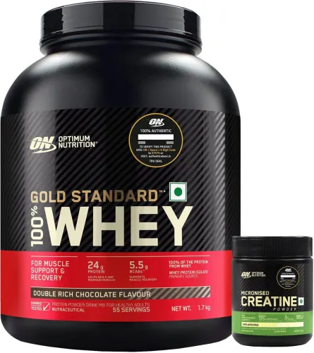 Image of Optimum Nutrition Whey Protein 1.8 kg + 1.7 Kg + Creatine (100g, Unflavored) 