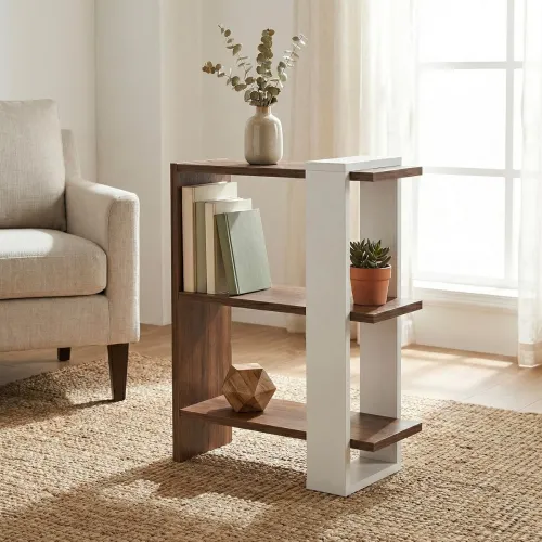 Image of Opus 3-Tier Modern Side Table & Nightstand, Dark Walnut & White