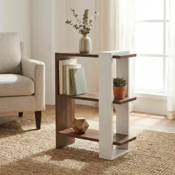 Opus 3-Tier Modern Side Table & Nightstand, Dark Walnut & White