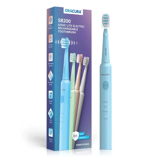 Image of ORACURA SB200 Blue Electric Toothbrush for Men & Women, 1 Year Warranty, 36,000 strokes/min, 3 Modes, IPX7 Waterproof, 2