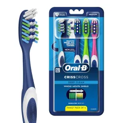 Oral-B Criss Cross Deep Clean Medium Bristles Manual Toothbrush For Adults,Tongue Cleaner, Multicolour Tooth Brush Set, Oral B Dentist Recommended Brand (Family Pack of 4)