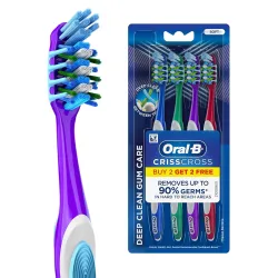 Oral-B Criss Cross Gum Care Soft Toothbrush For Adults, Soft Bristles, Healthier Gums, Multicolour Tooth Brush Set, Oral