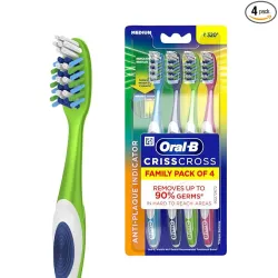 Oral-B Criss Cross Manual Toothbrush, Medium Bristles, Family Pack of 4