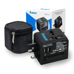 Orei Universal Travel Adapter with 2 USB Ports, 3 in 1 Universal Charger, International Travel Adapter for Cell Phones, Tablets, Camera, for Travelers to US, Europe, UK & More, Black