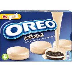 DECADENT Oreo Bañadas Choco Blanco, White Chocolate Covered Cookies, 6 Pack 246g (Product Of Italy)