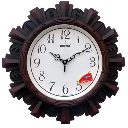 Image of Oreva Plastic Wooden Look Designer Abstract Wall Clock (32 x 32 x 4 cm, Cola, AQ 6217)-Analog