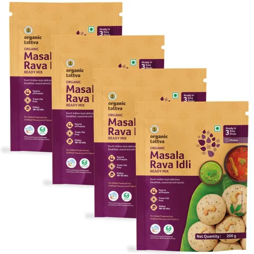 Image of Organic Tattva Masala Rava Idli Instant Mix 200g, Ready in 4 Steps, 4 Pack
