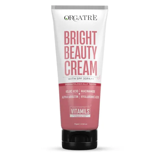 Image of Orgatre Bright Beauty Cream 75gm with SPF 30 PA++ | Non-Oily Daily Moisturizer with Kojic Acid, Niacinamide & Hyaluronic