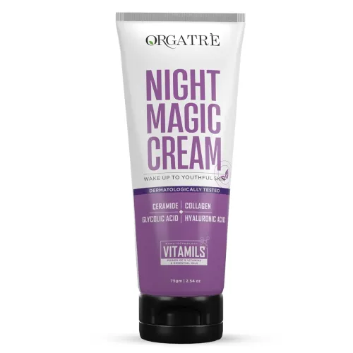 Image of Orgatre Night Magic Cream 75gm for Glowing, Youthful Skin | Anti-Aging Night Cream with Ceramide, Collagen, Glycolic & H