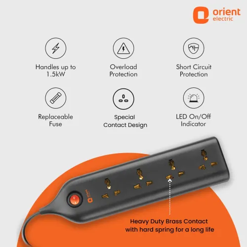 Image of Orient Electric 4 Way Extension Board - Black NP 2 Mtr. 4 Socket Extension Boards (Black, 2 m)