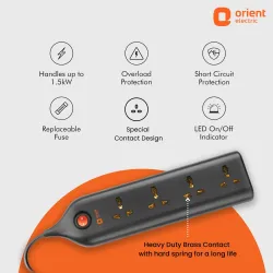 Orient Electric 4 Way Extension Board - Black NP 2 Mtr. 4 Socket Extension Boards (Black, 2 m)