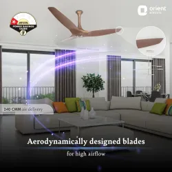 Orient Electric Aeroquiet | Copper Motor | Premium with 2 Year Warranty Silent Operation 1230 mm Ceiling Fan (1 Star | Caramel Brown | Pack of 1)