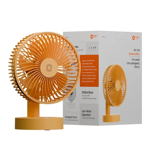 Image of Orient Electric Elfie Rechargeable Personal Fan | 90° Adjustable Airflow | 1800 mAh Battery | 4 Speed Modes | Quiet Oper