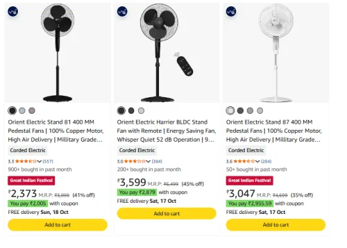 Image of Orient Electric fans up to 45% Discount