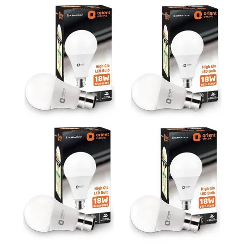 Image of Orient Electric High Glo LED Bulb 18W, B22d cap, 6500K (Pack of 4)