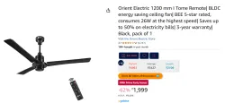 Orient Electric 1200 mm I Tome Remote| BLDC energy saving ceiling fan