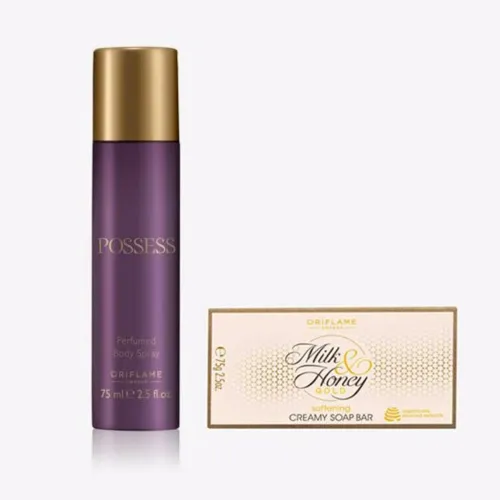 Image of Oriflame Possess Body Spray 75ml + Milk & Honey Gold Soap 100g