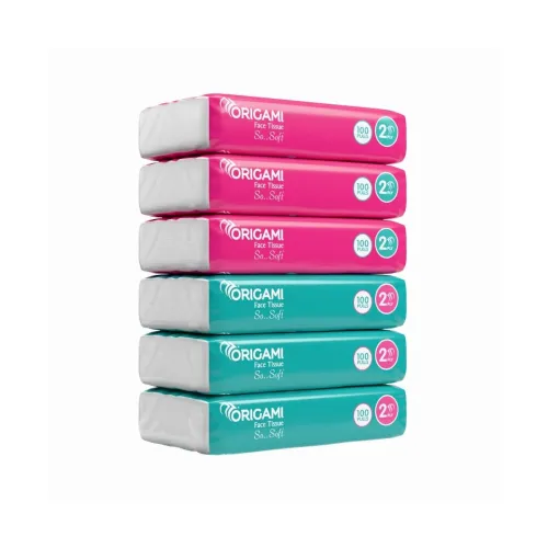 Image of Origami 2 Ply Facial Tissue Box | - Pack of 6 (100 Pulls Per Box, 600 Sheets)
