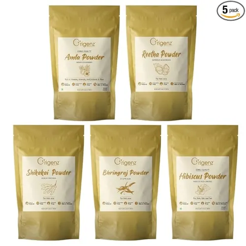 Image of Origenz Hair Care 5 Powders Combo 1250 Gm (1.25 Kg) - Amla Reetha Shikakai Bhringraj Hibiscus Powder Pack
