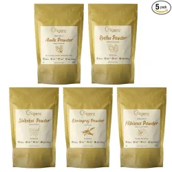 Origenz Hair Care 5 Powders Combo 1250 Gm (1.25 Kg) - Amla Reetha Shikakai Bhringraj Hibiscus Powder Pack
