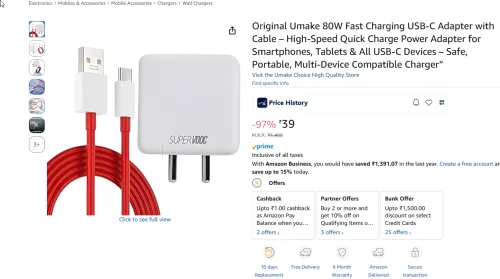Image of Original Umake 80W Fast Charging USB-C Adapter with Cable