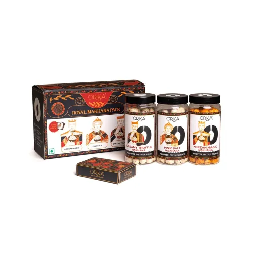Image of Orika Royal Makhana Gift Box | Korean Magic, Creamy Truffle & Pink Salt Flavored Makhana with Premium Playing Cards | Lu