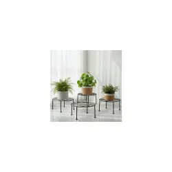 ORILEY 4 Pcs Round Plant Stand Galvanised Metal Flower Pot Holder Rust Resistant Gamla Support Corner Rack Outdoor Display Shelf for Home Garden Balcony Decoration (Black)
