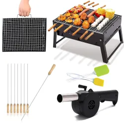 ORILEY 【Upgraded 2025-26】 Foldable and Portable Charcoal Barbeque Grill Set 【5 Combo】: 【8-Sticks】 【1-Spatula】 【1-Oil Bru