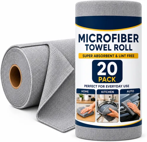 Image of ORJILO Microfiber Cleaning Cloth Roll 20 Pack Grey Cloth Napkins (20 Sheets)