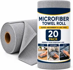 ORJILO Microfiber Cleaning Cloth Roll 20 Pack Grey Cloth Napkins (20 Sheets)