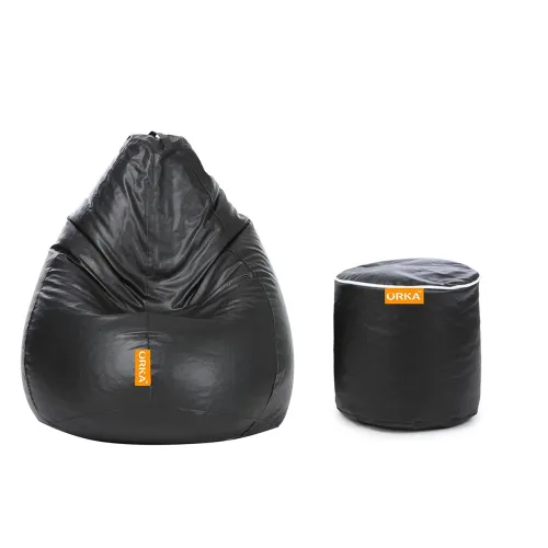 Image of Orka Classic XXL with Footstool Filled Bean Bag with Beans - Black
