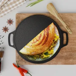 Ortex Cast Iron Dosa Tawa 12 Inch Pre Seasoned with Double Handle – Iron Tawa for Roti and Dosa Big Size | Flat Tawa for
