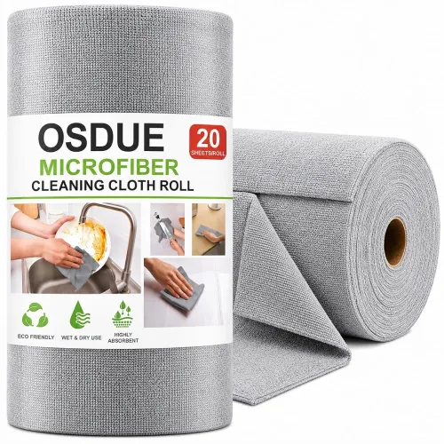 Image of OSDUE Microfiber Cleaning Cloth Roll, 25 x 25 cm, 20 Pre-Cut Tear-Off Sheets