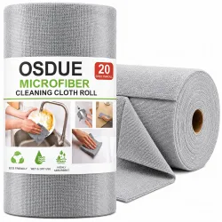 OSDUE Microfiber Cleaning Cloth Roll, 25 x 25 cm, 20 Pre-Cut Tear-Off Sheets, Reusable Washable Kitchen Towels, Highly Absorbent Multipurpose Cleaning Cloth for Home, Car, Glass & Dishes, Dusting Grey
